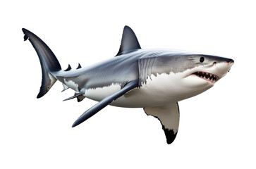 Great white shark swimming in clear ocean water
