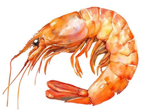 Naklejki Detailed watercolor illustration of a shrimp