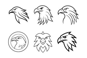 Set of  Eagle Head line art Vector Illustrations - High Quality White Background