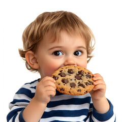 Naklejka premium Kid eating chocolate chip cookie commercial photo