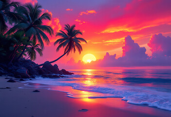 Panoramic view of a sunrise on the island