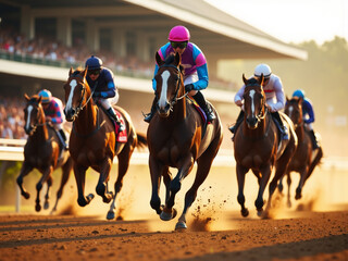Riders compete on horses in races to determine who will win.