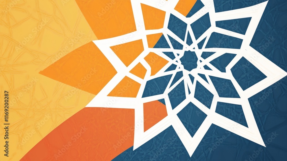 Poster a geometric design featuring a star-like pattern with vibrant colors.