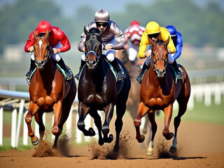 Riders compete on horses in races to determine who will win.