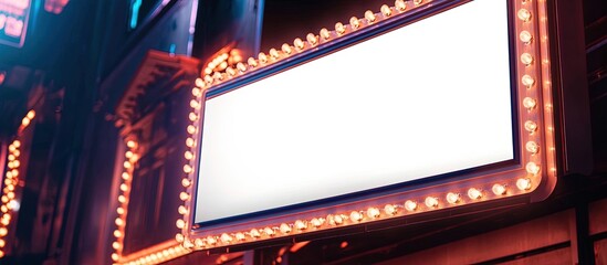 Naklejka premium Blank billboard with glowing lights at night in city.