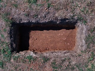 Top view of an empty grave