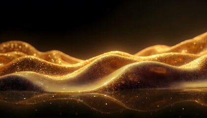 Fototapeta premium Abstract Golden Sand Waves with Glittering Reflections on a Dark Surface background