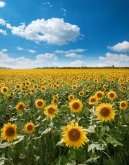 Vibrant sunflowers bask under a bright summer sky.