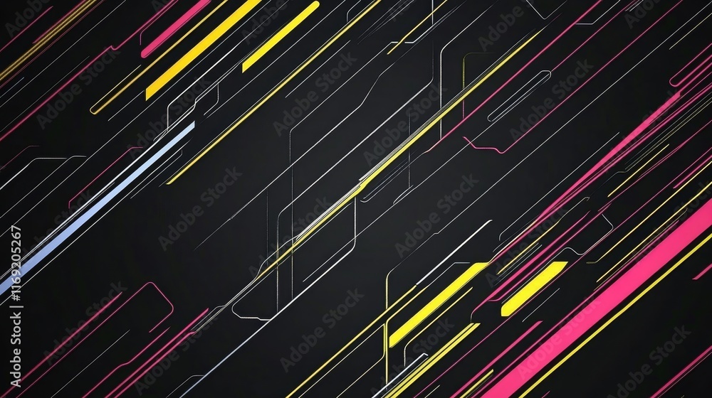 Poster abstract digital background with vibrant lines and patterns on a dark surface.