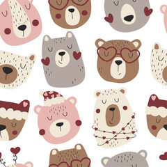 Seamless pattern with cute bears. Vector repeating pattern for valentine's day. Perfect for wrapping paper, greeting cards, textiles and fabric.
