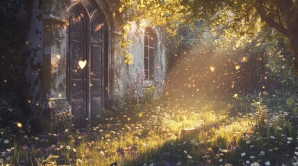 Enchanting Old Doorway Hidden In A Sunlit Meadow