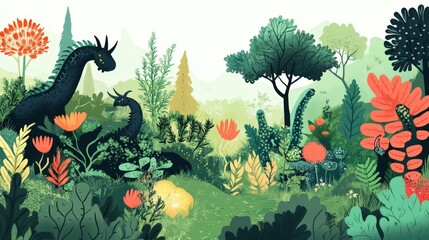 Dragons Resting Amidst Lush Fantasy Flora