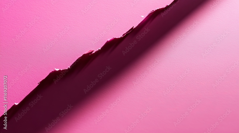 Poster a close-up of torn pink paper creating a textured shadow on a smooth surface.