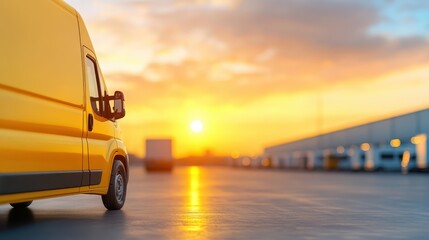 Naklejka premium Yellow truck parked in parking lot, commercial vehicle for transportation and logistics