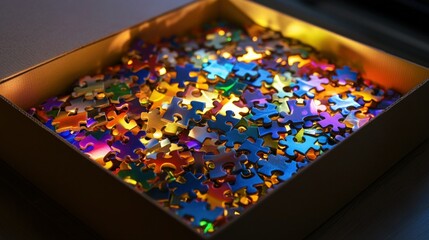 Puzzle parts with diverse shapes and hues

