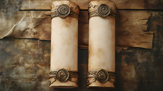 Two aged parchment scrolls ready for writing. ideal for invitations, certificates, or artistic presentations. Parchment. Illustration