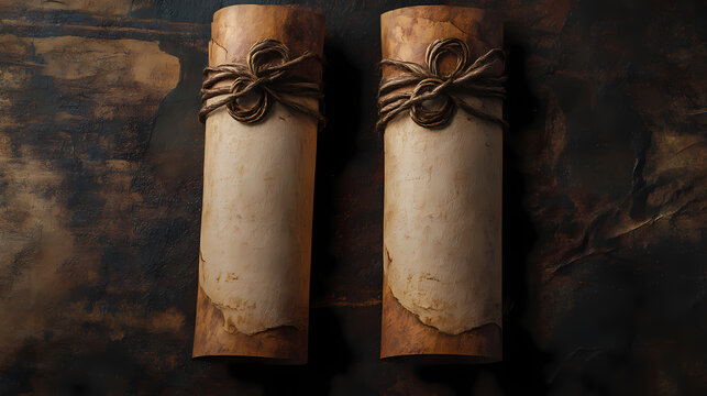 Two aged parchment scrolls ready for writing. ideal for invitations, certificates, or artistic presentations. Parchment. Illustration