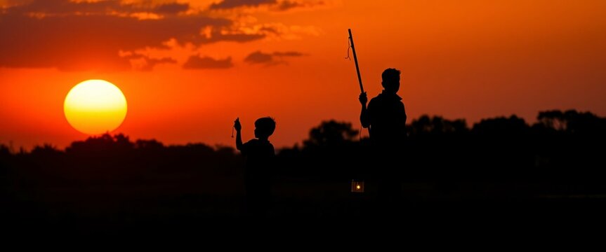 silhouette of a family in the sunset