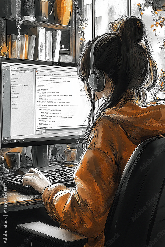 Poster Programmer working from home on software development project