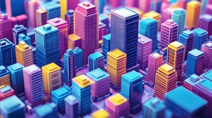 Vibrant Colorful Cityscape Abstract Low Poly Buildings Urban Architecture Modern City Design