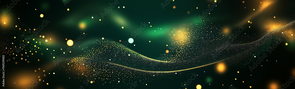 Aufkleber golden particles flowing on green abstract background