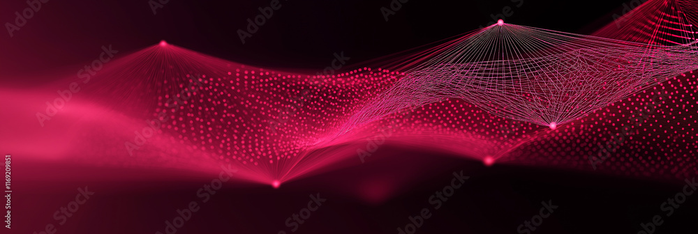Poster Abstract red particles and lines creating dynamic wave pattern