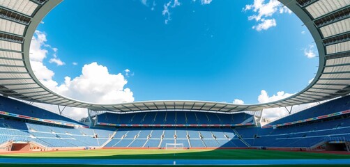 Football Stadium Illuminated Amid Cloudy Sky