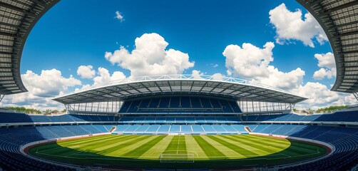 Football Stadium Illuminated Amid Cloudy Sky