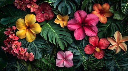 Fototapeta premium Vibrant Tropical Flora with Exotic Flowers and Lush Foliage in a Botanical Oasis
