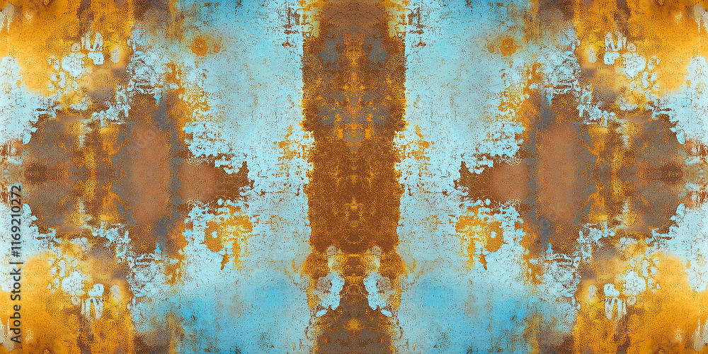 Poster rusty orange and light blue metal surface creating a stunning symmetrical pattern