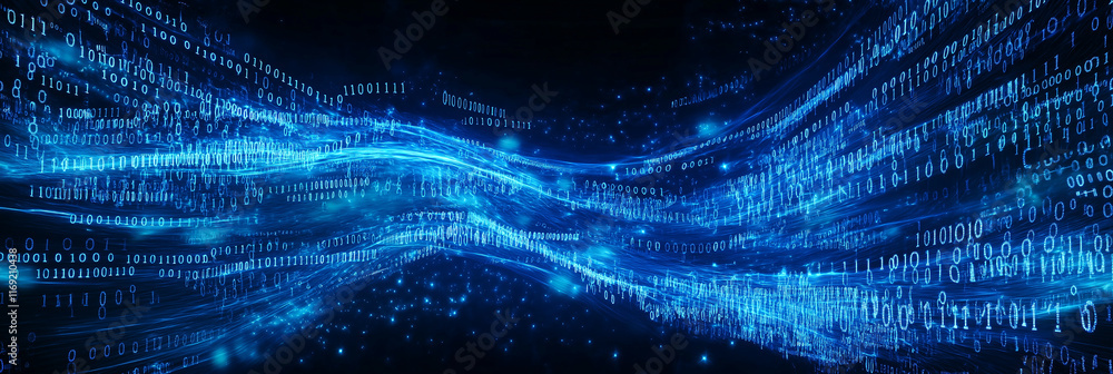 Aufkleber Binary code flowing in digital cyberspace representing data transfer