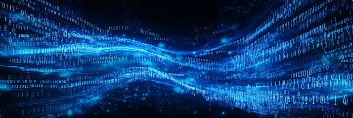 Binary code flowing in digital cyberspace representing data transfer