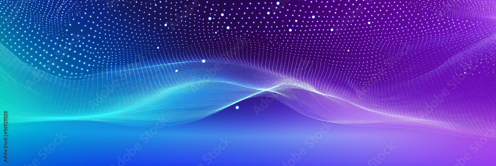 Poster Abstract wave pattern forming glowing grid in digital cyberspace