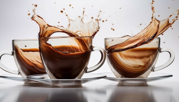 elixir of creativity a coffee cups dance on a white or clear surface white background