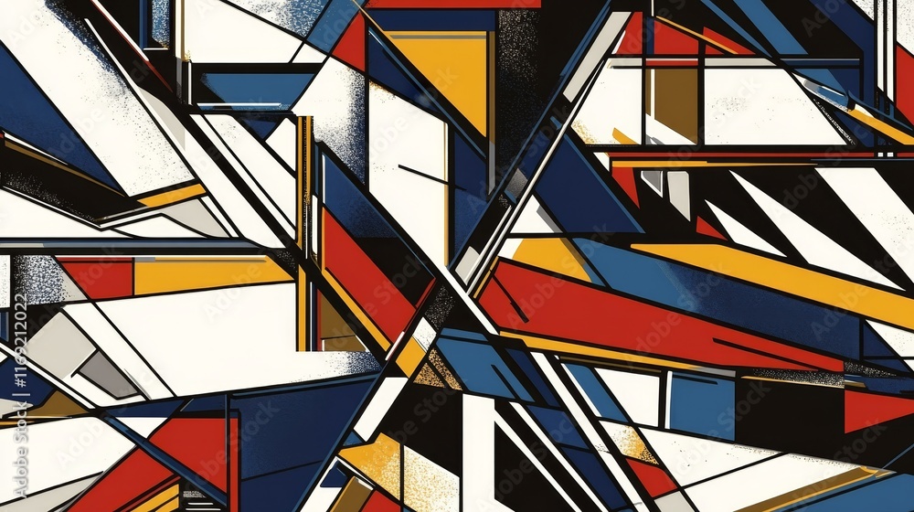 Poster abstract geometric design featuring vibrant colors and sharp angles.