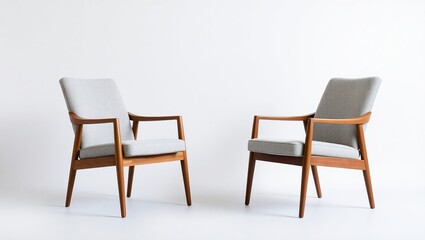 Two Modern Wooden Armchairs with Light Grey Upholstery