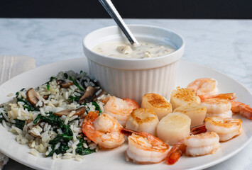 pan sheared scallops with sauteed shrimp