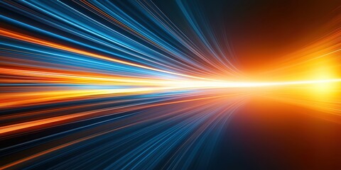 Obraz premium Abstract Blue and Orange Stripe Light, Futuristic Motion Blur Technology Concept with Fast Forward Timeline Background
