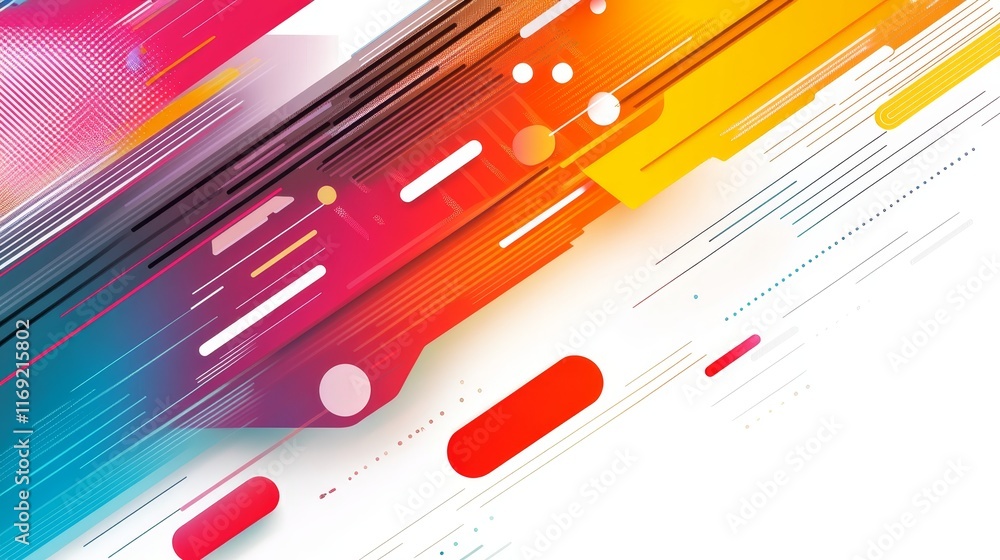 Poster a vibrant abstract design with dynamic lines and shapes in bright colors.