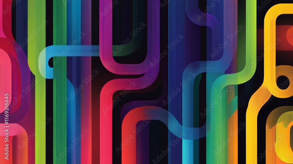 Poster abstract colorful lines create a vibrant, dynamic pattern, evoking movement and energy.