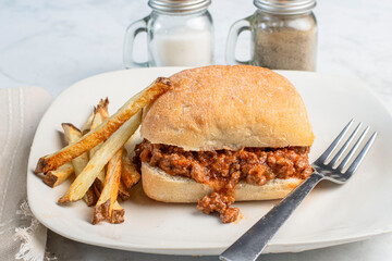 sloppy joeserved on a ciabatta  roll