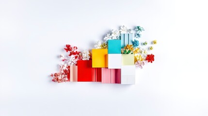 Colorful Blocks and Flowers Flat Lay Springtime Design Vibrant Color Palette Creative Composition
