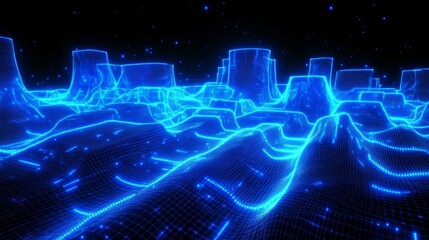 Obraz premium Abstract Neon Cityscape Wireframe Design