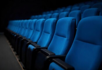 Obraz premium Rows of blue theater seats in an auditorium or stadium