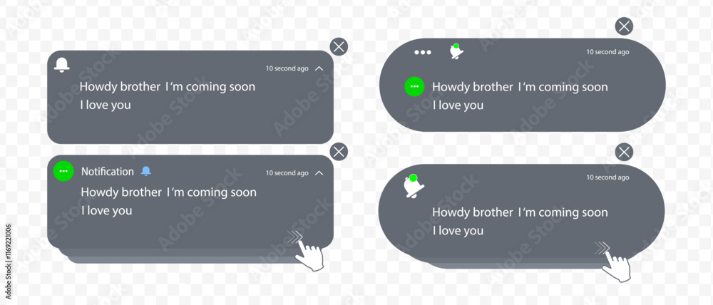Wall mural notification screen ui. push notification. sms notification on the screen of the smartphone. sms pop