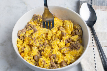 scramble egg and sausage