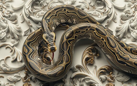 A rock python coiled 