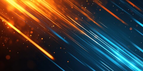 Obraz premium Abstract Blue and Orange Stripe Light, Futuristic Motion Blur Technology Concept with Fast Forward Timeline Background