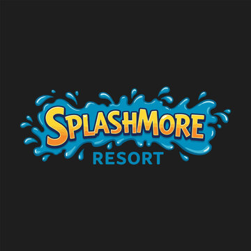 A stylized logo for Splashmore Resort featuring the name within a blue water splash design.