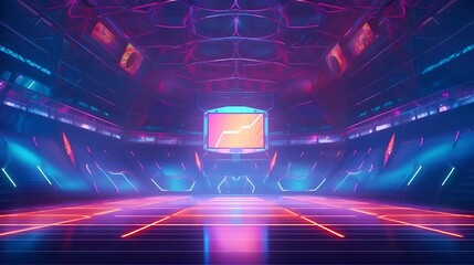 Futuristic Neon Room Displays Upward Trending Graph